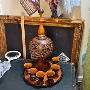 Vintage 1960s/70s Haitian Hand-Carved Mahogany Decanter Set 8-PieceRare
So COOL!